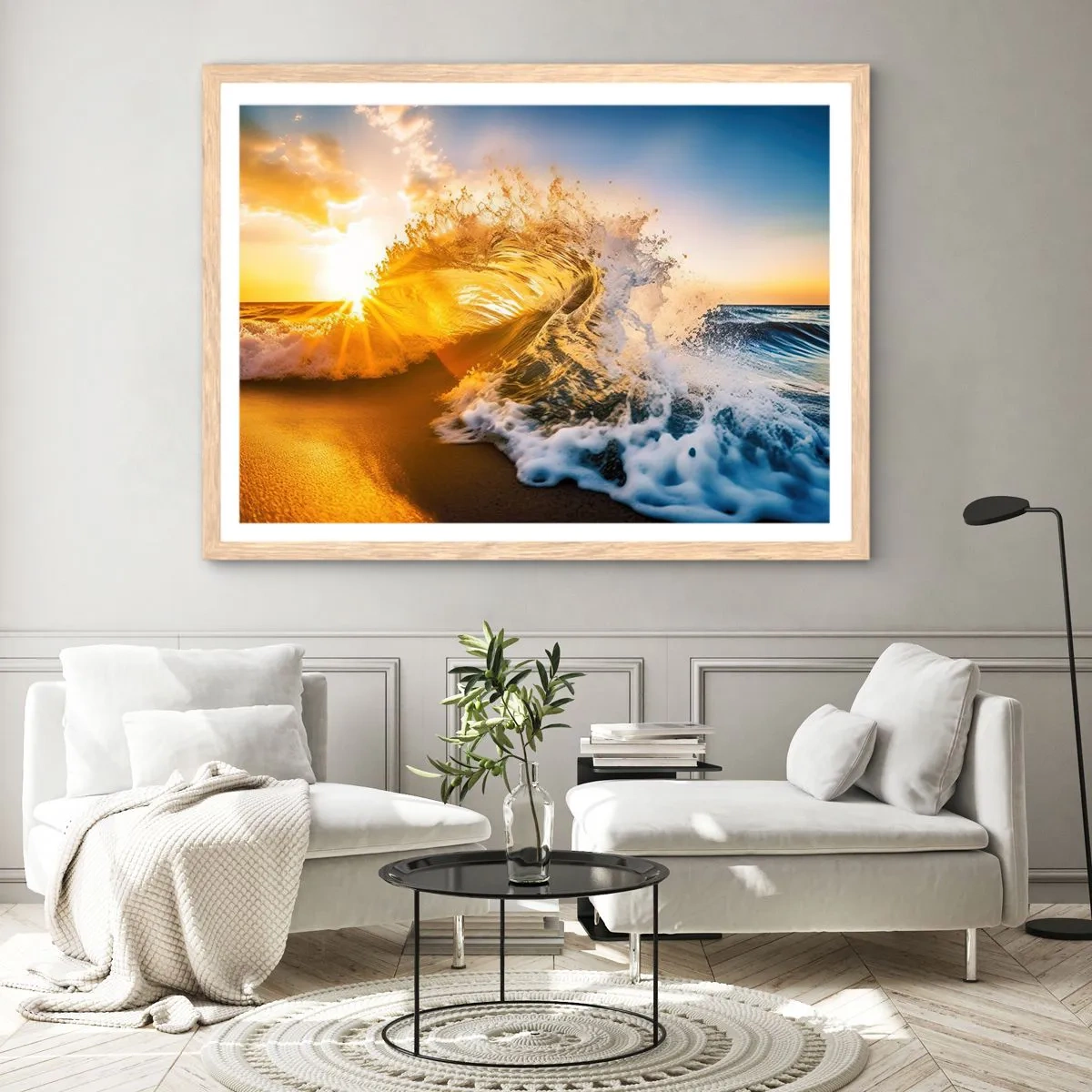 Een poster in een licht eiken lijst - Plezier in het zand - 91x61 cm