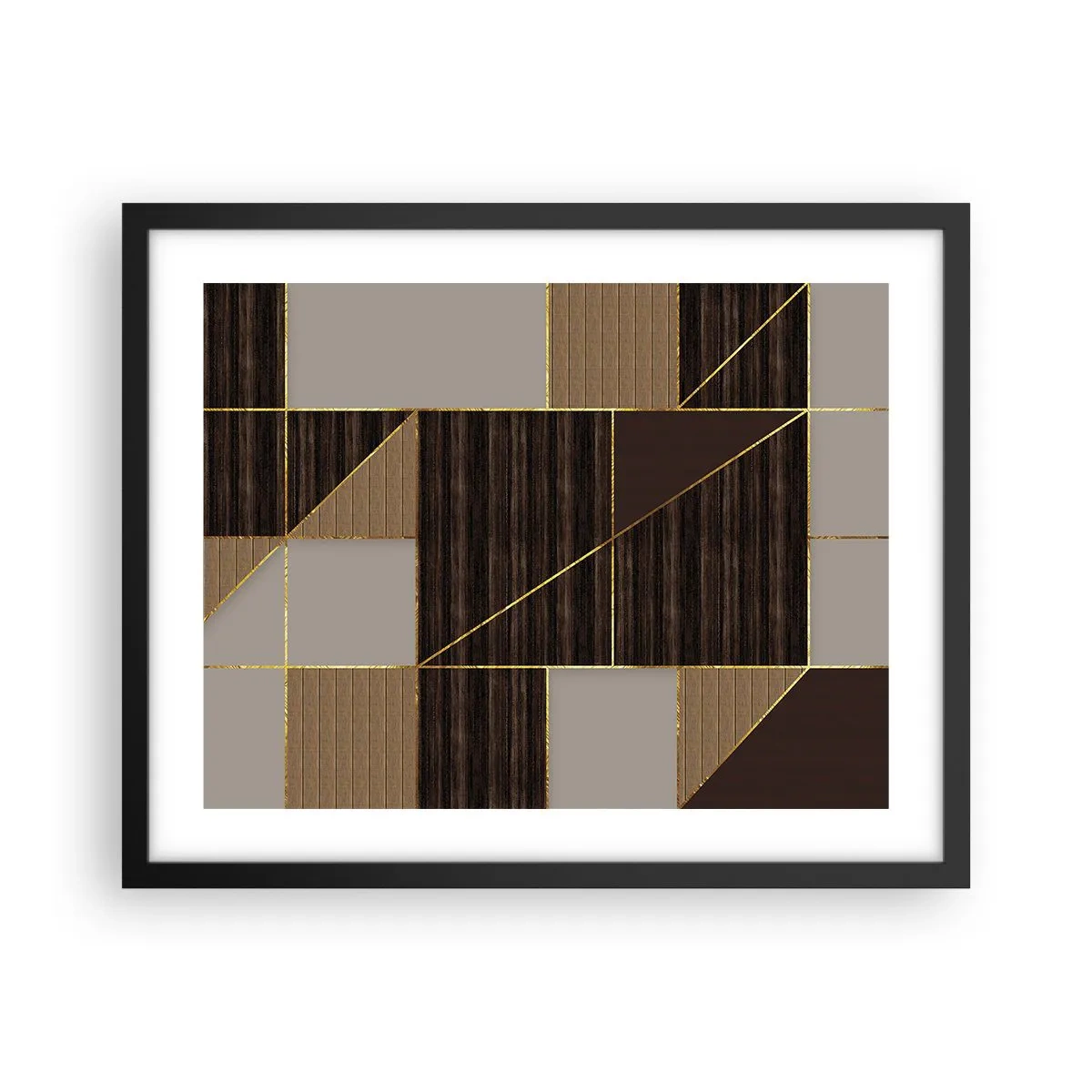 Poster in een zwarte lijst - Een mozaïek van bruin en goud - 50x40 cm