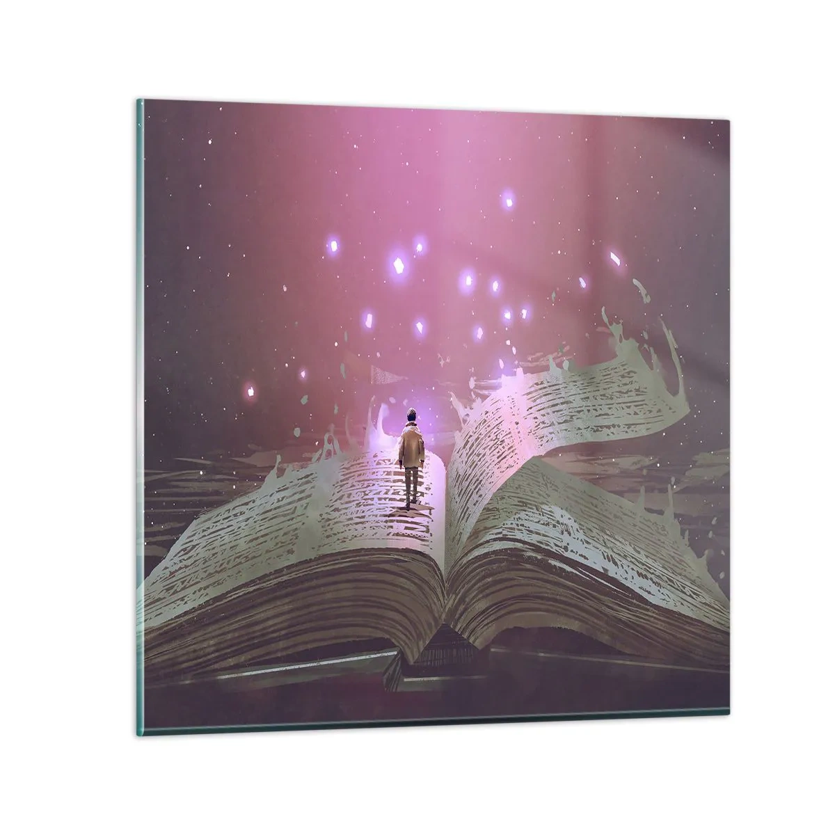 Schilderen op glas - Uitnodiging voor een andere wereld - lees! - 60x60 cm