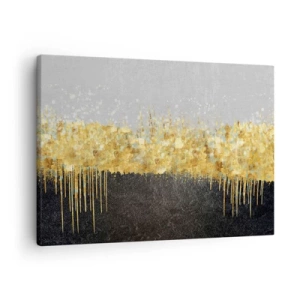 Schilderen op canvas - Abstracte compositie in tinten goud en zwart - 70x50cm - Naar binnen en naar boven - Moderne wanddecoratie voor woonkamer en slaapkamer ARTTOR