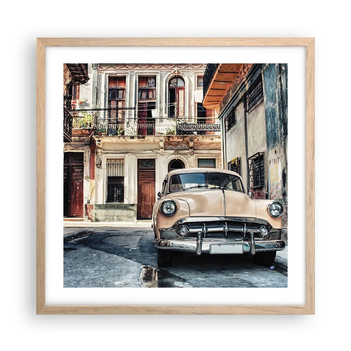 Een poster in een licht eiken lijst - De siësta in Havana - 50x50 cm