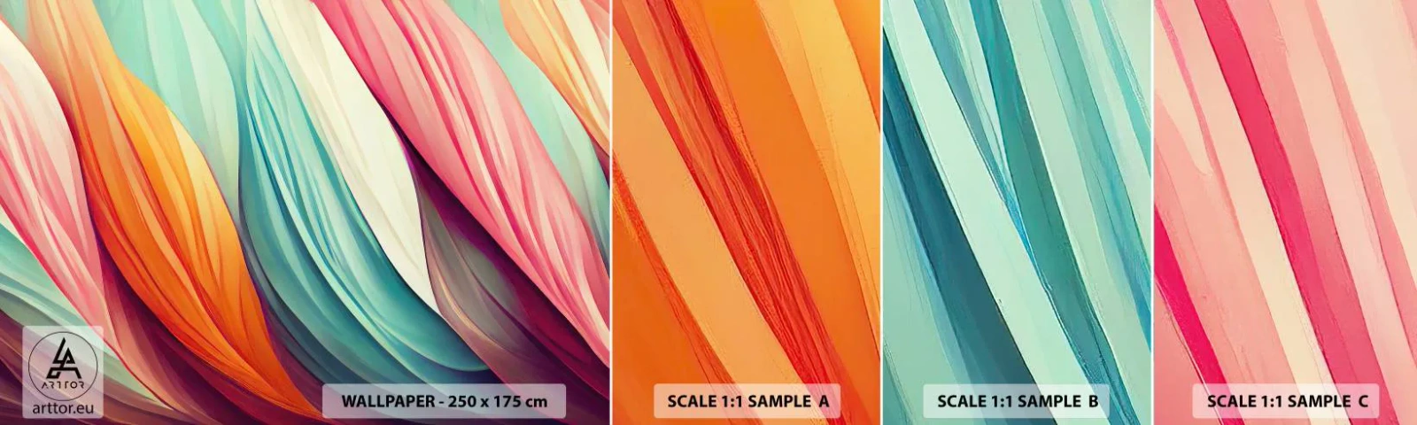 Fotobehang Staaltje Standard Eco - Regenboog geweven - Pastel, Lijnen, Abstractie - 100x30 cm