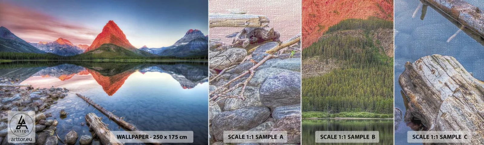 Fotobehang Monster Premium Canvas - Warmte en koude - Landschap, Bergen, Woud - 100x30 cm