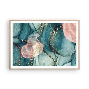 Een poster in een licht eiken lijst - Zijdeblauw, tule roze - 100x70 cm