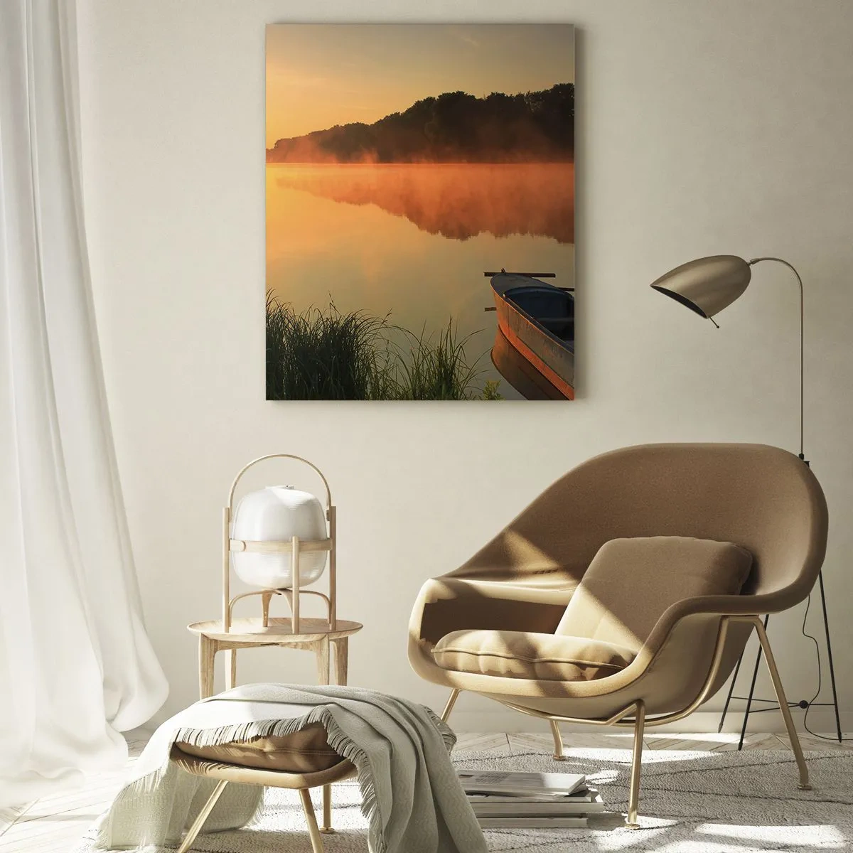 Schilderen op glas - Zonsopgang boven het water als een spiegel - 80x120 cm