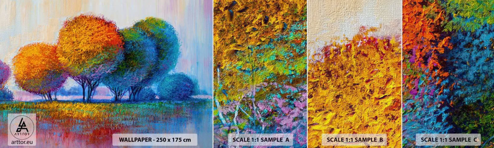 Fotobehang Monster Premium Canvas - Een klomp van schitterende kleuren - Abstractie, Landschap, Bomen - 100x30 cm