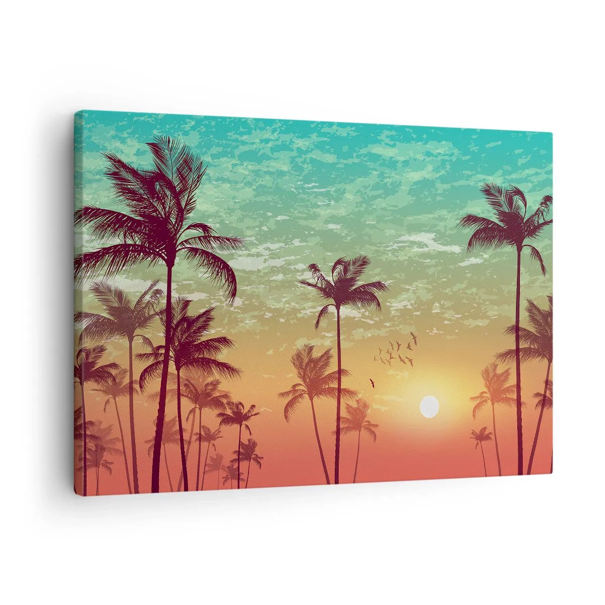 Schilderen op canvas - Zonsondergang met palmbomen tegen een kleurrijke lucht - 70x50cm - Tropische sferen - Moderne wanddecoratie voor woonkamer en slaapkamer ARTTOR