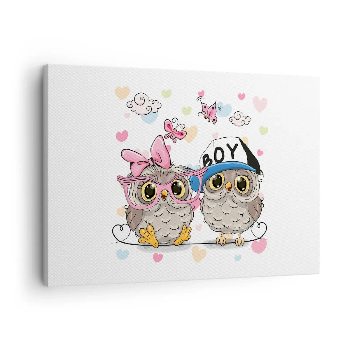 Schilderen op canvas - Twee schattige uilen omringd door harten - 70x50cm - Laten we liefde maken! - Moderne wanddecoratie voor woonkamer en slaapkamer ARTTOR