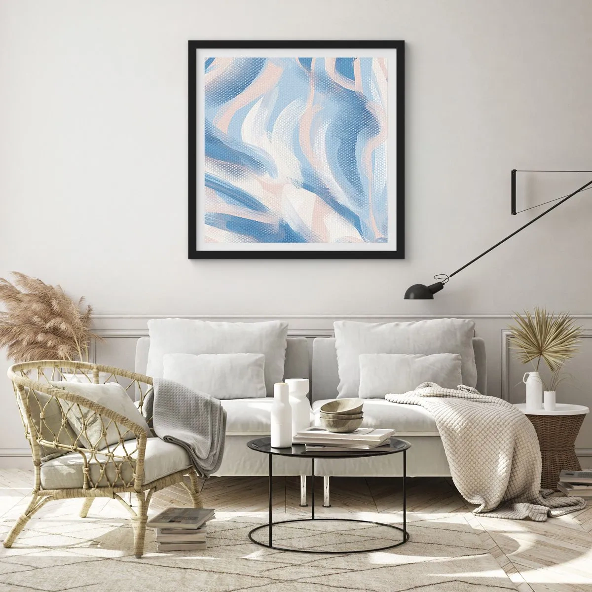 Poster in een zwarte lijst - Blauwe golven - 40x40 cm