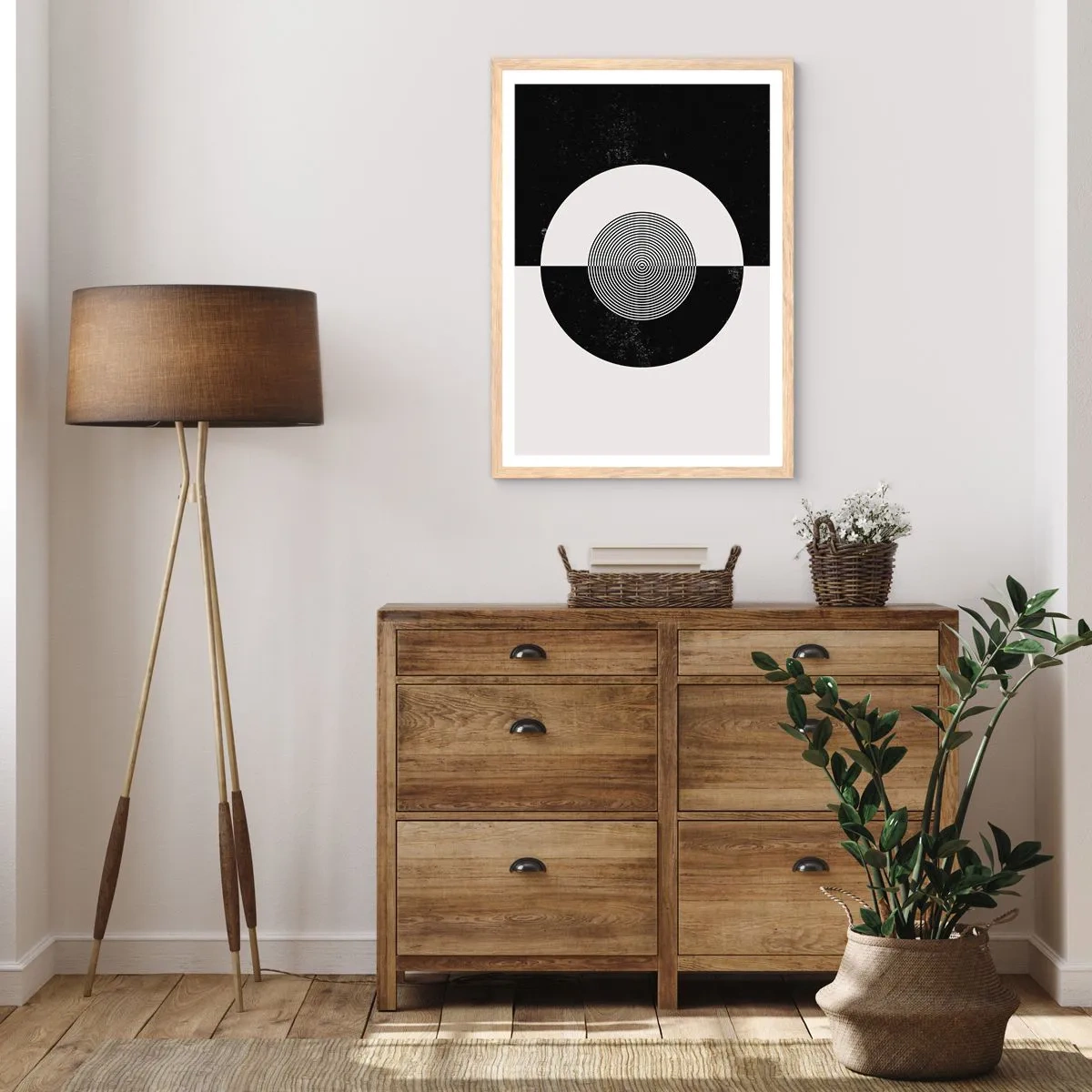 Een poster in een licht eiken lijst - Harmonie in zwart-wit - 61x91 cm