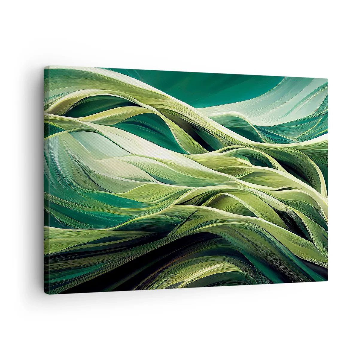 Schilderen op canvas - Dynamische lijnen in tinten groen - 70x50cm - Abstract groen spel - Moderne wanddecoratie voor woonkamer en slaapkamer ARTTOR