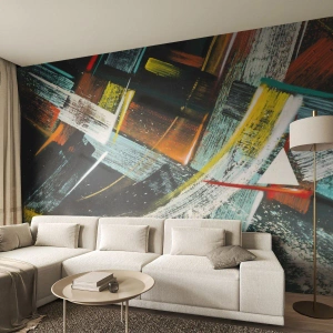 Fotobehang Standard Eco - Dynamische abstractie met kleurrijke penseelstreken - 100x70cm - De energie van beweging - Moderne wanddecoratie voor woonkamer en slaapkamer ARTTOR