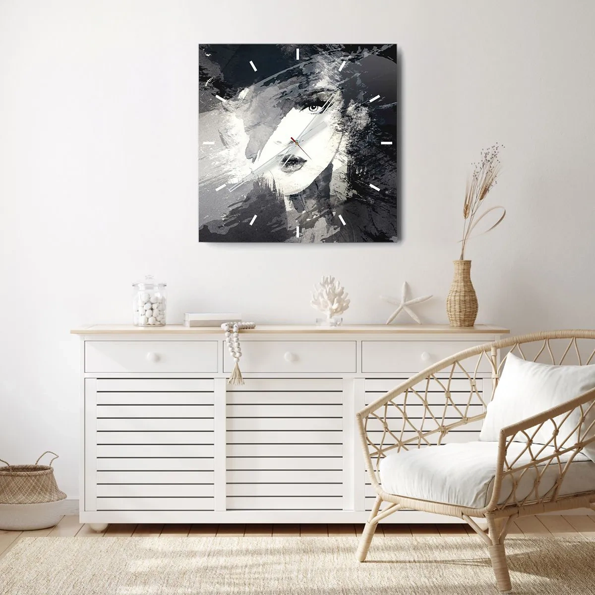 Wandklok - Klok - Achter een grijze sluier - 40x40 cm