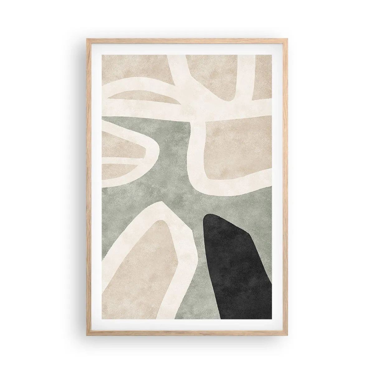 Een poster in een licht eiken lijst - Compositie met een zwart motief - 61x91 cm