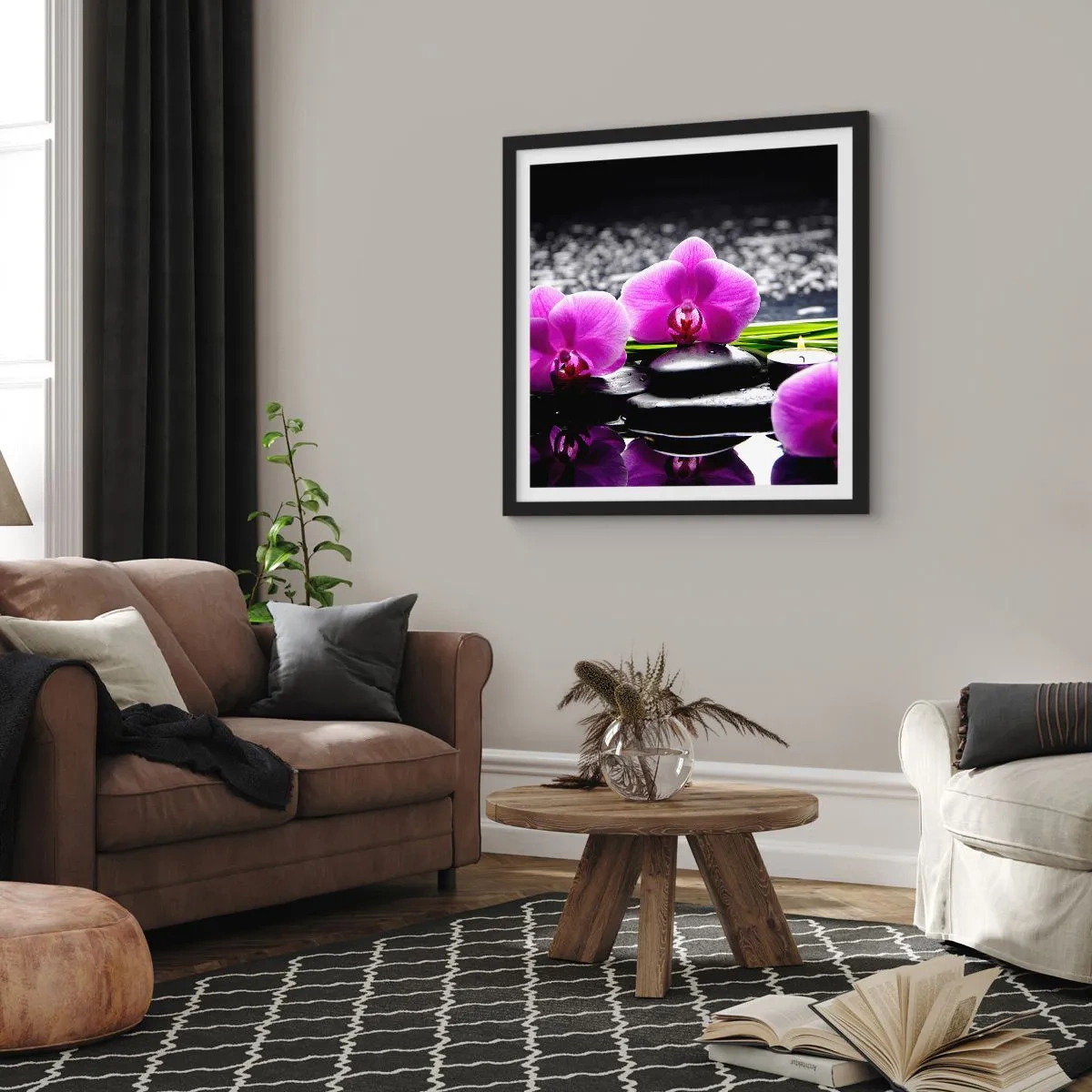 Poster in een zwarte lijst - Verdrinken in rust en stilte - 40x40 cm