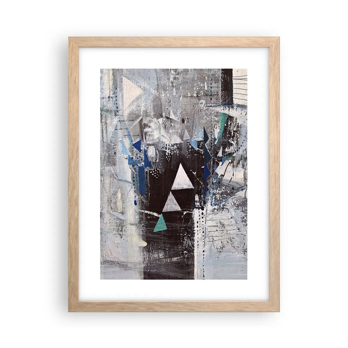 Een poster in een licht eiken lijst - Overschrijvende volgorde van driehoeken - 30x40 cm