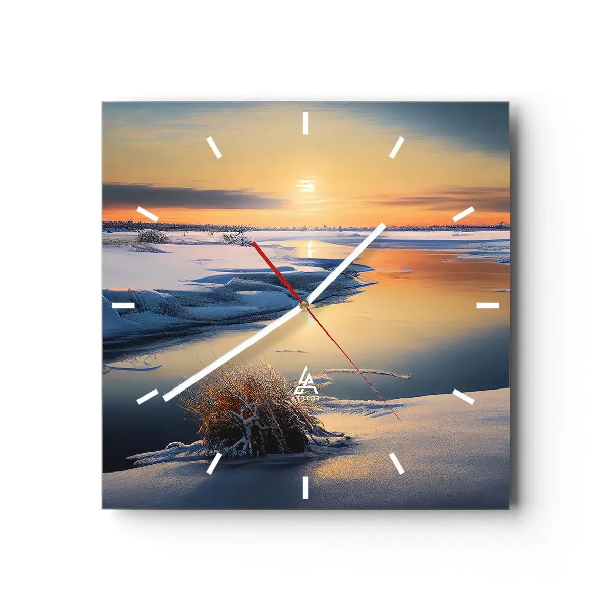 Wandklok - Klok - Winterse zonsondergang - 30x30 cm