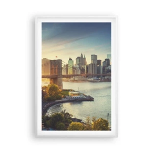 Poster in een witte lijst - Dageraad in de grote stad - 61x91 cm