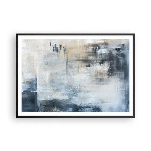 Poster in een zwarte lijst - Achter het blauwe gordijn - 100x70 cm