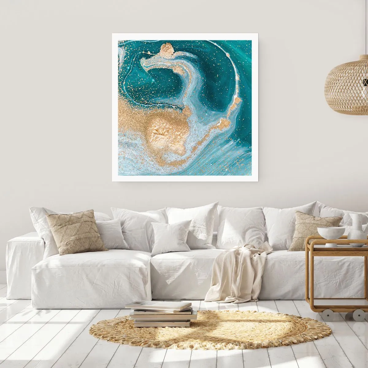 Poster - Een werveling van goud en turkoois - 60x60 cm