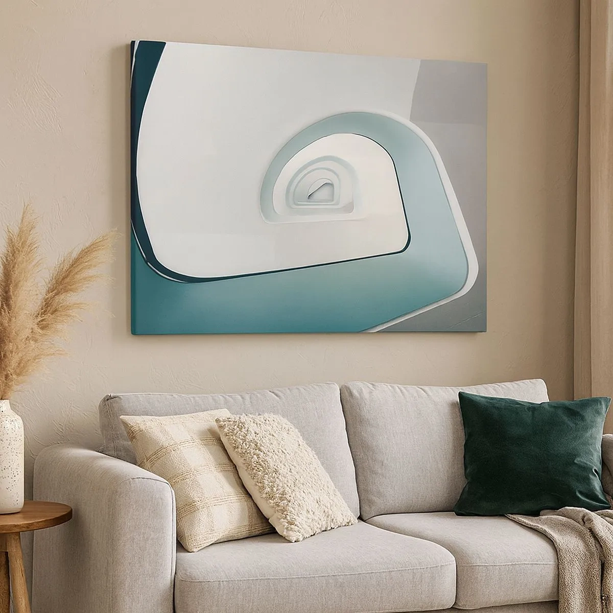 Schilderen op canvas - Minimalistische architectuur met ronde lijnen - 70x50cm - Naar de bodem van de blauwe - Moderne wanddecoratie voor woonkamer en slaapkamer ARTTOR