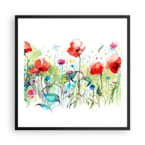 Poster in een zwarte lijst - Bloeiende meiweide - 60x60 cm