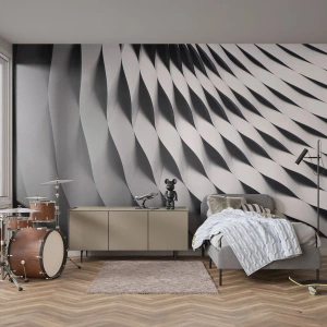 Fotobehang Standard Eco - Moderne structuur met een golvende indeling in zwart-wit - 100x70cm - Aan de oppervlakte van de golven - Moderne wanddecoratie voor woonkamer en slaapkamer ARTTOR