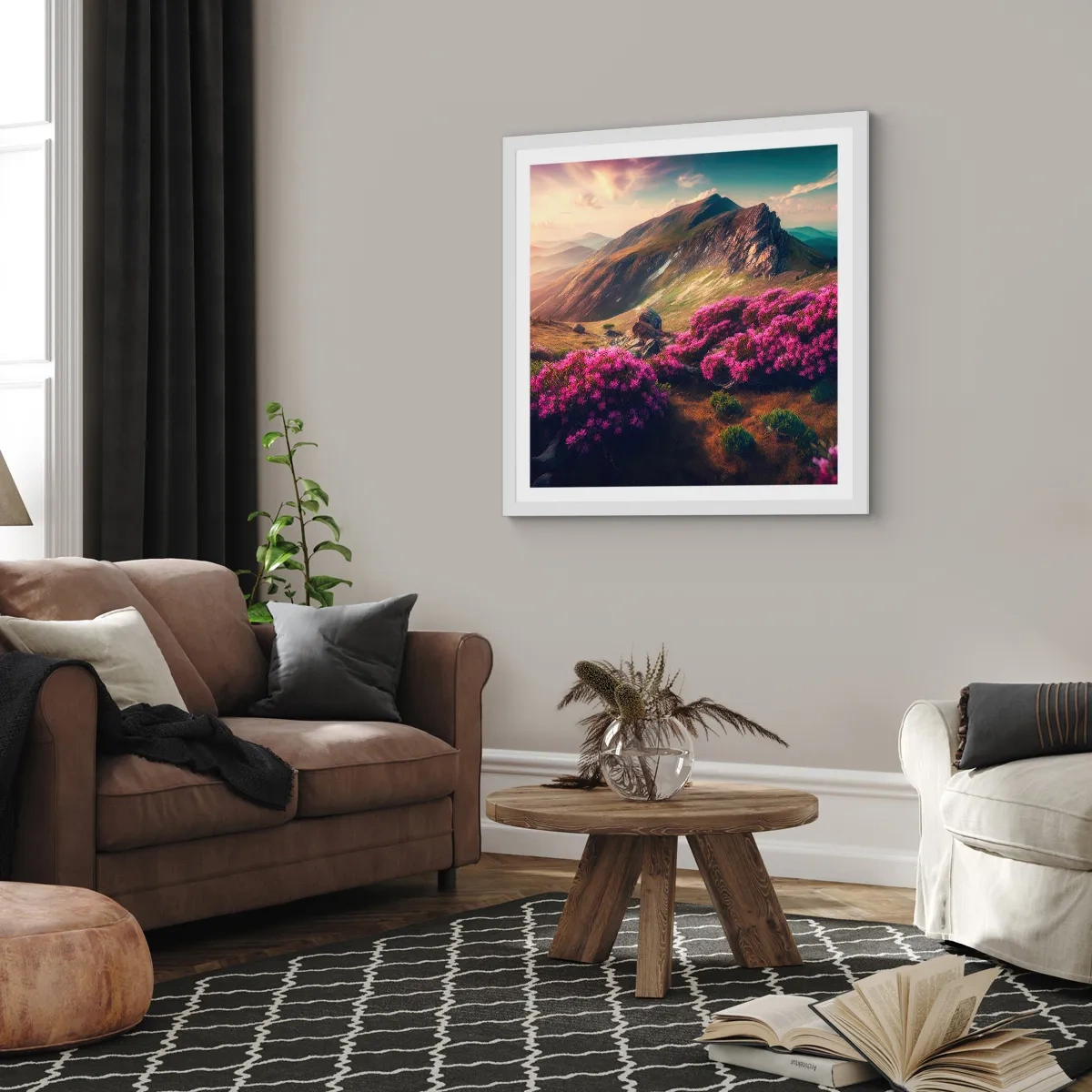 Poster in een witte lijst - Zomer in de bergen - 60x60 cm