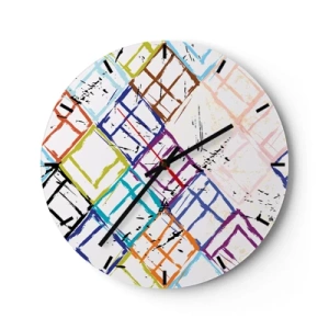 Wandklok - Klok - Kleurrijke abstracte lijnen die geometrische vormen vormen - 30x30cm - Cellen te huur - Moderne wanddecoratie voor woonkamer, keuken en slaapkamer ARTTOR