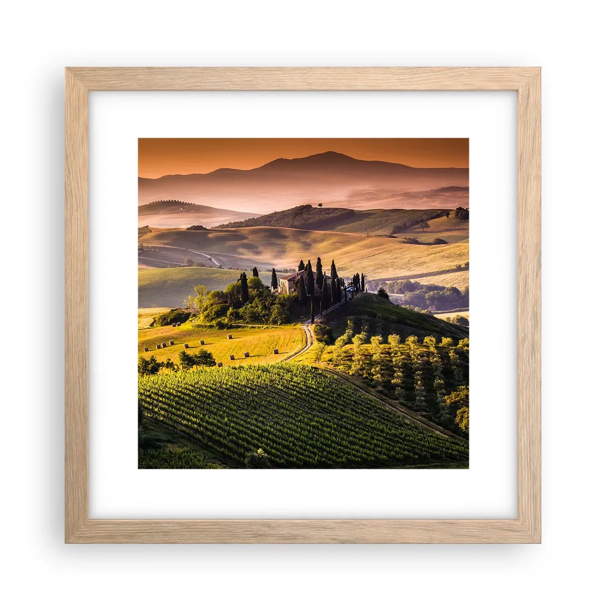 Een poster in een licht eiken lijst - Arcadia - het Toscaanse landschap - 30x30 cm