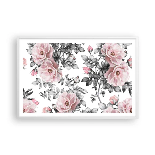 Poster in een witte lijst - Verdwalen in de bloemen van de rozen - 91x61 cm
