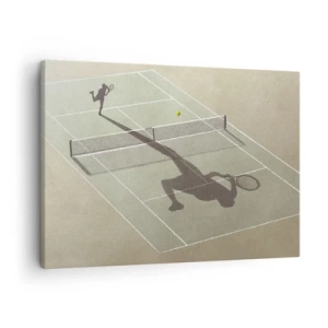 Schilderen op canvas - De schaduw van een tennisser op de baan tijdens een tenniswedstrijd - 70x50cm - Jezelf overwinnen - Moderne wanddecoratie voor woonkamer en slaapkamer ARTTOR