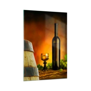 Schilderen op glas - Stilleven met een fles wijn en een tros druiven - 70x100 cm