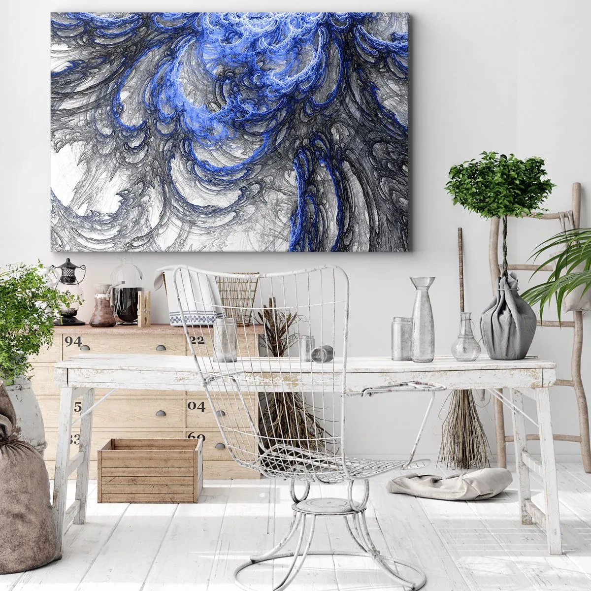 Schilderen op canvas - Abstracte golven in tinten blauw en grijs - 70x50cm - De geboorte van een golf - Moderne wanddecoratie voor woonkamer en slaapkamer ARTTOR