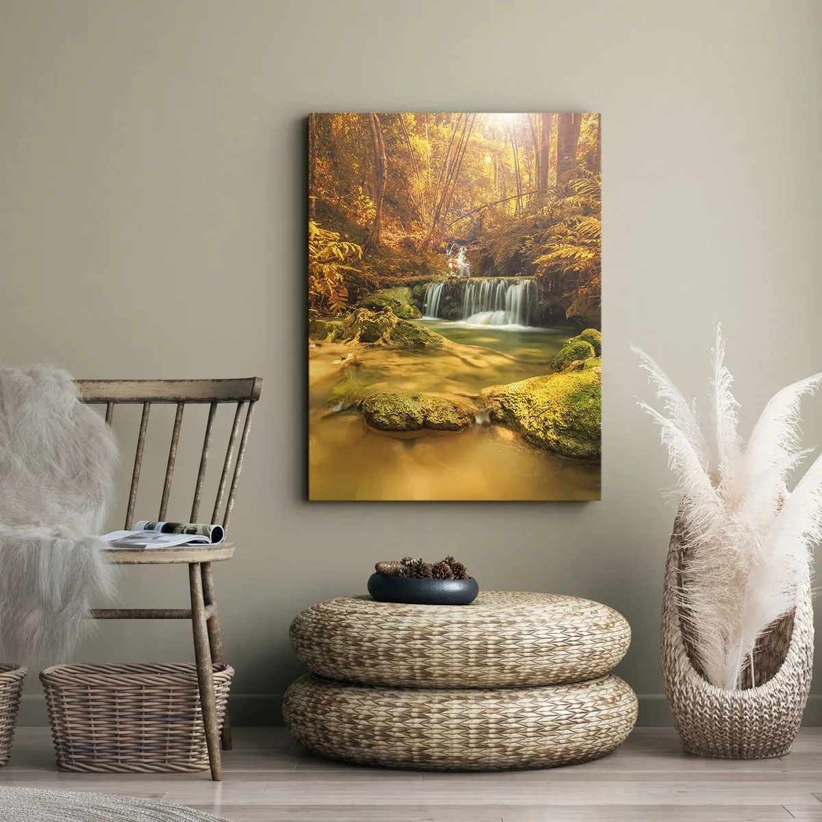 Schilderen op canvas - Boscascade in goud - 50x70 cm