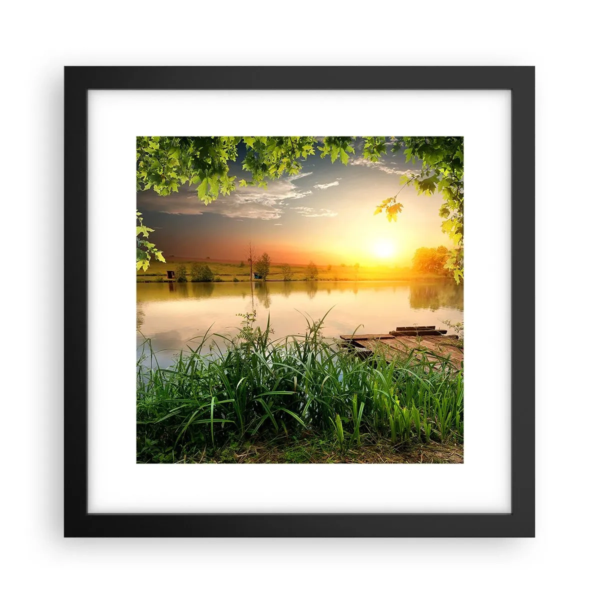 Poster in een zwarte lijst - Landschap in een groen kader - 30x30 cm