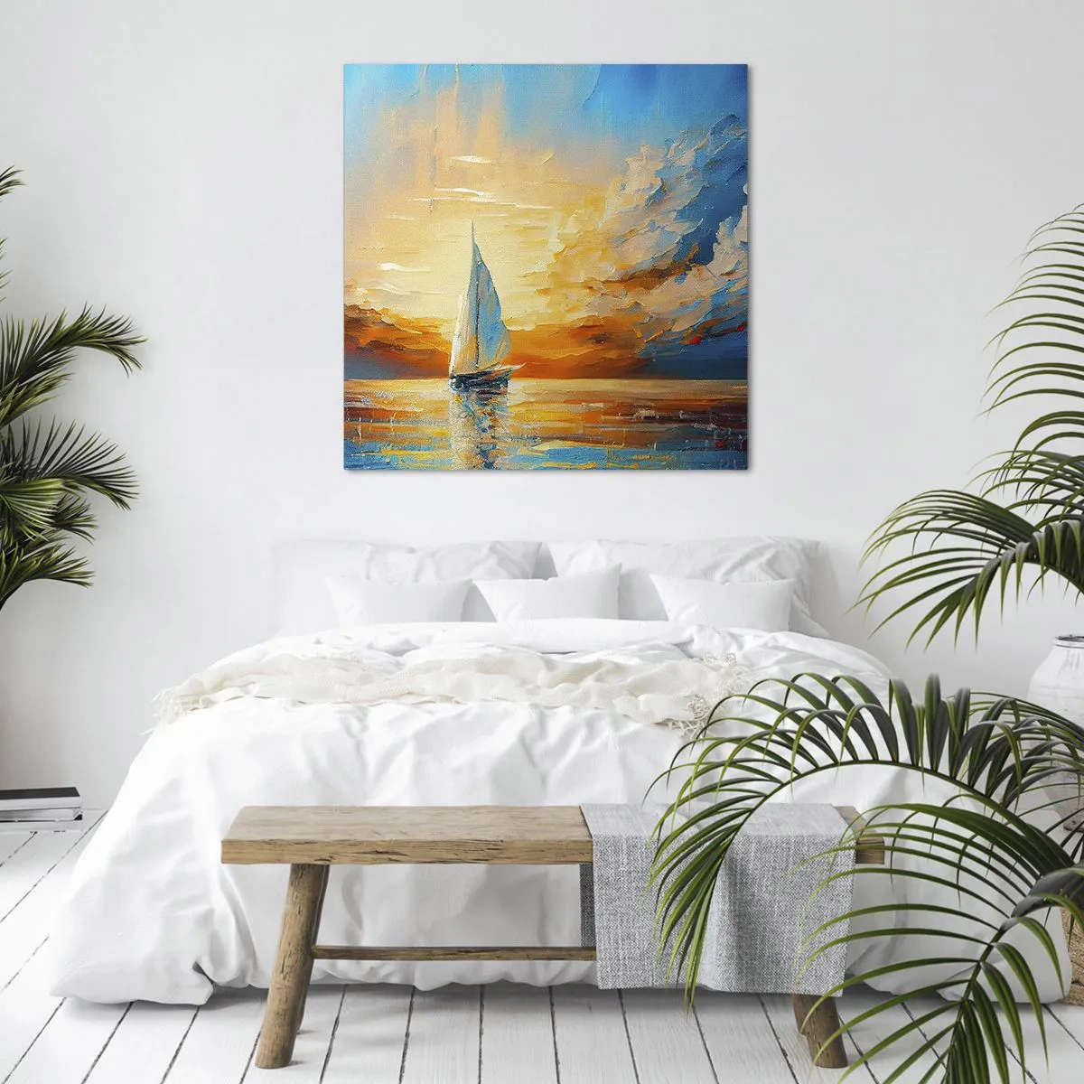 Schilderen op canvas - Zeilen in goud - 30x30 cm