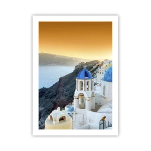 Poster - Santorini - genesteld tegen de rotsen - 50x70 cm