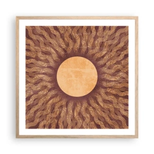 Een poster in een licht eiken lijst - Zon icoon - 60x60 cm