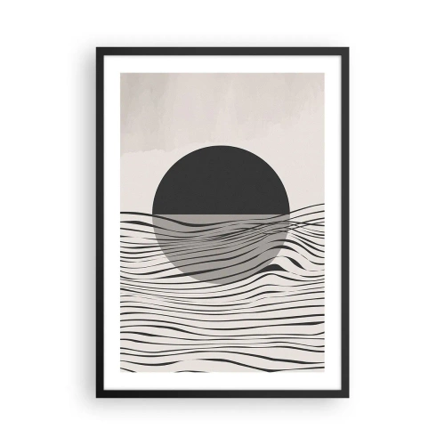 Poster in een zwarte lijst - Abstracte zonsondergang met golflijnen - 50x70cm - Halve compositie - Moderne wanddecoratie voor woonkamer en slaapkamer ARTTOR