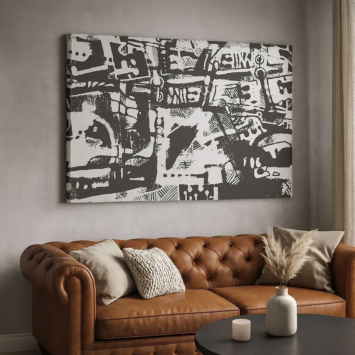 Schilderen op canvas - Abstract monochroom retropatroon - 70x50cm - Orde of chaos? - Moderne wanddecoratie voor woonkamer en slaapkamer ARTTOR