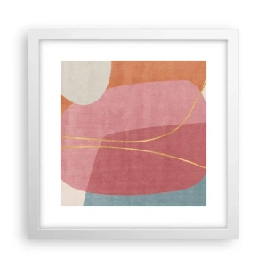 Poster in een witte lijst - Pastelkleurcompositie met gouddraad - 30x30 cm