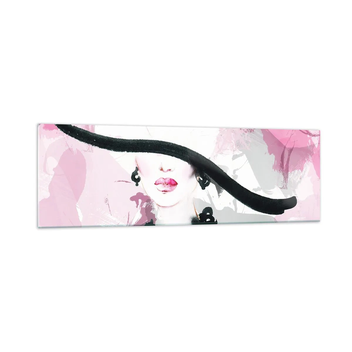 Schilderen op glas - Portret van een dame in zwart en roze - 160x50 cm