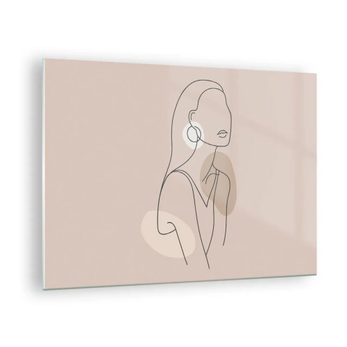 Schilderen op glas - Een minimalistisch silhouet van een vrouw op een beige achtergrond - 70x50cm - meisjesachtig icoon - Moderne wanddecoratie voor woonkamer en slaapkamer ARTTOR