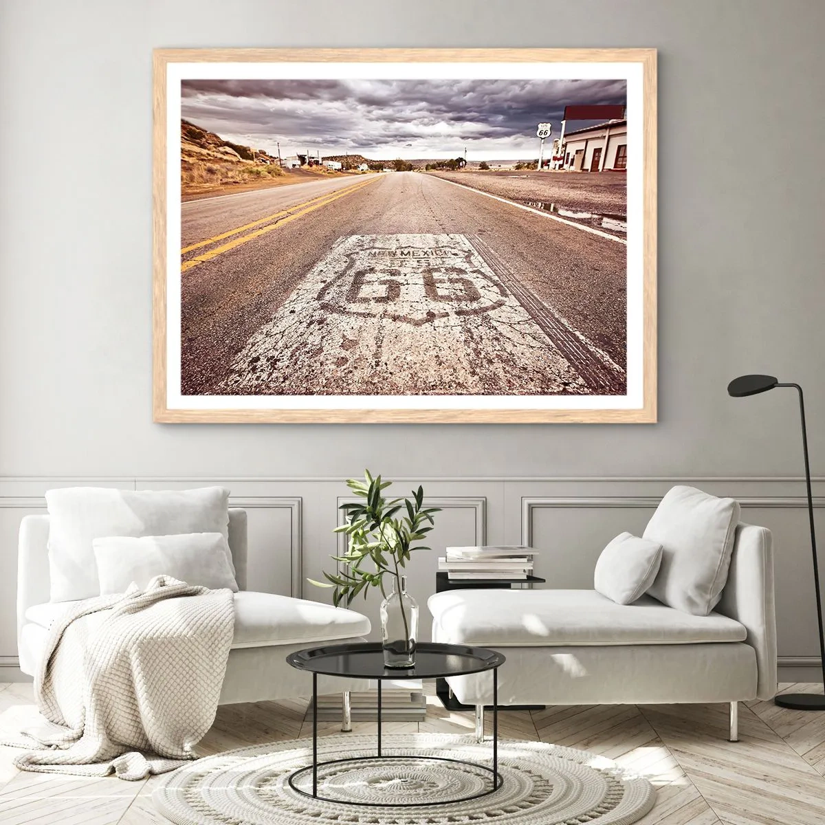 Een poster in een licht eiken lijst - Mother Road - een Amerikaanse legende - 100x70 cm