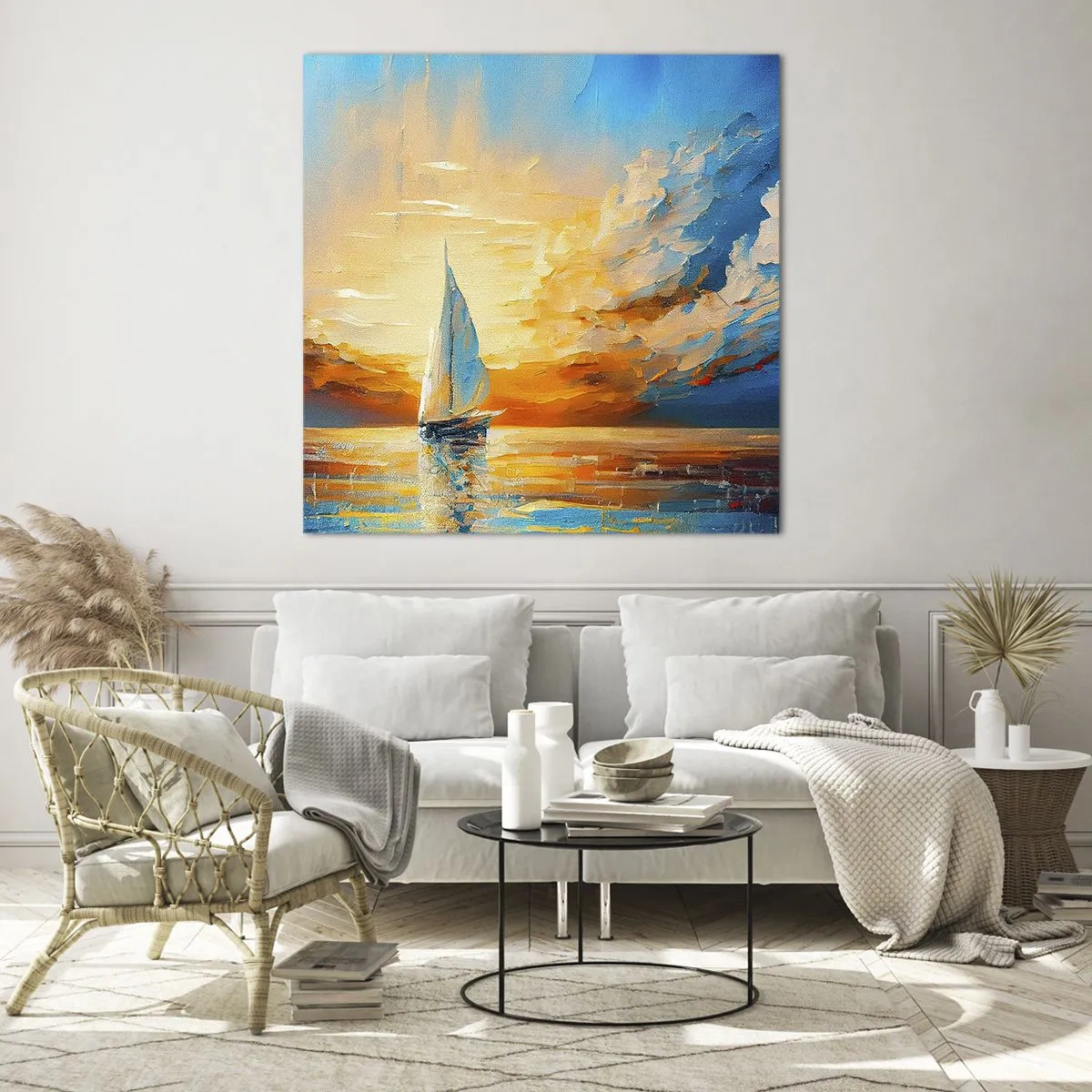 Schilderen op glas - Zeilen in goud - 70x70 cm