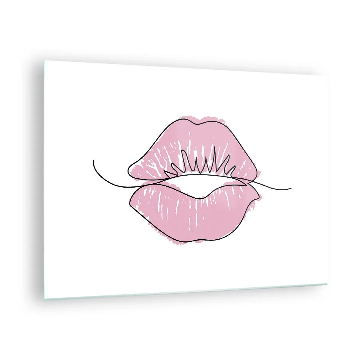 Schilderen op glas - Abstract beeld van lippen in tinten roze en zwart - 70x50cm - Klaar om te kussen? - Moderne wanddecoratie voor woonkamer en slaapkamer ARTTOR