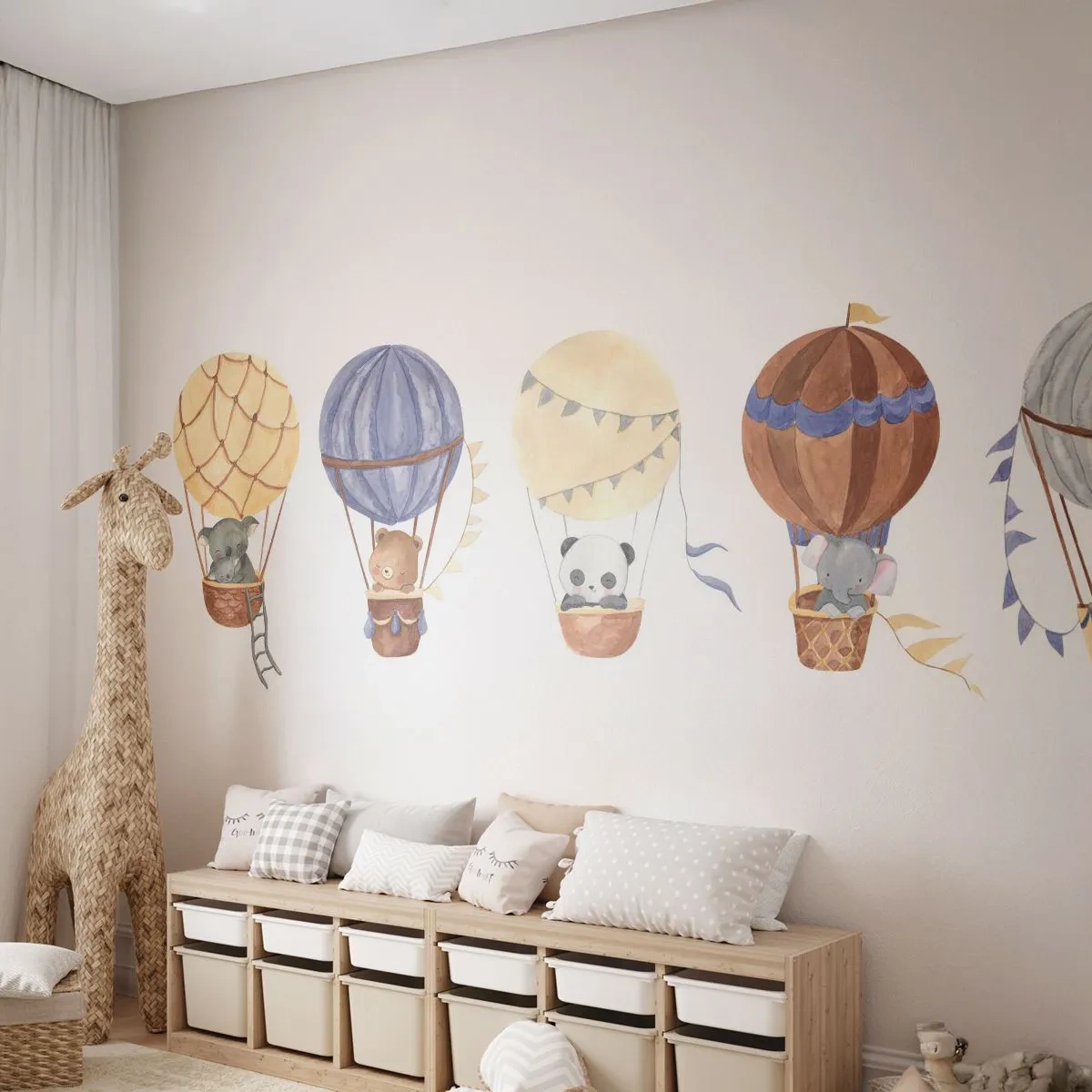 Fotobehang Premium Sand - Vrienden onderweg - Ballonnen, Dieren, Kinderen - 100x70 cm