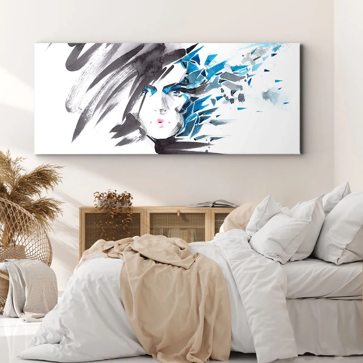 Schilderen op canvas - Sensueel portret in grijs en blauw - 160x50 cm