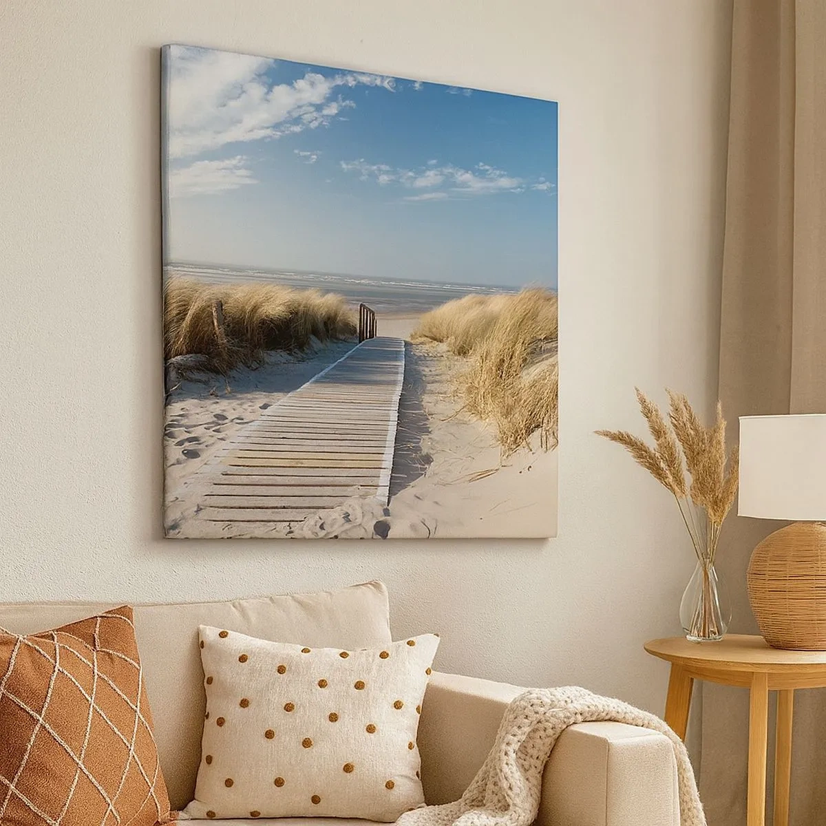 Schilderen op canvas - Achter het duin, in het ruisen van gras - 30x30 cm